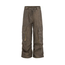 Pleated Pocket Cargo Pants Mens High Street Spring Summer Elastic Waist Loose Wide Leg Trousers Men