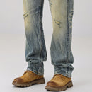 Men Distressed Washed Ripped Jeans - Loose Slim Tapered Patchwork Pant