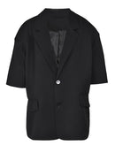 Women Khaki Shoulder Padded Casual Blazer Lapel Half Sleeve Jacket Tide Spring Autumn