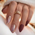 24pcs winter fall leaves false nails with almond artificial nails with glue short stiletto fake press on nail