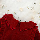 Autumn and winter girls plush long sleeved dress new children clothing red princess mesh lapel dress