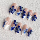 Handmade Nail Art Blue Flower Series Embossed Mandarin Duck Series Nails Press on Fake Nails