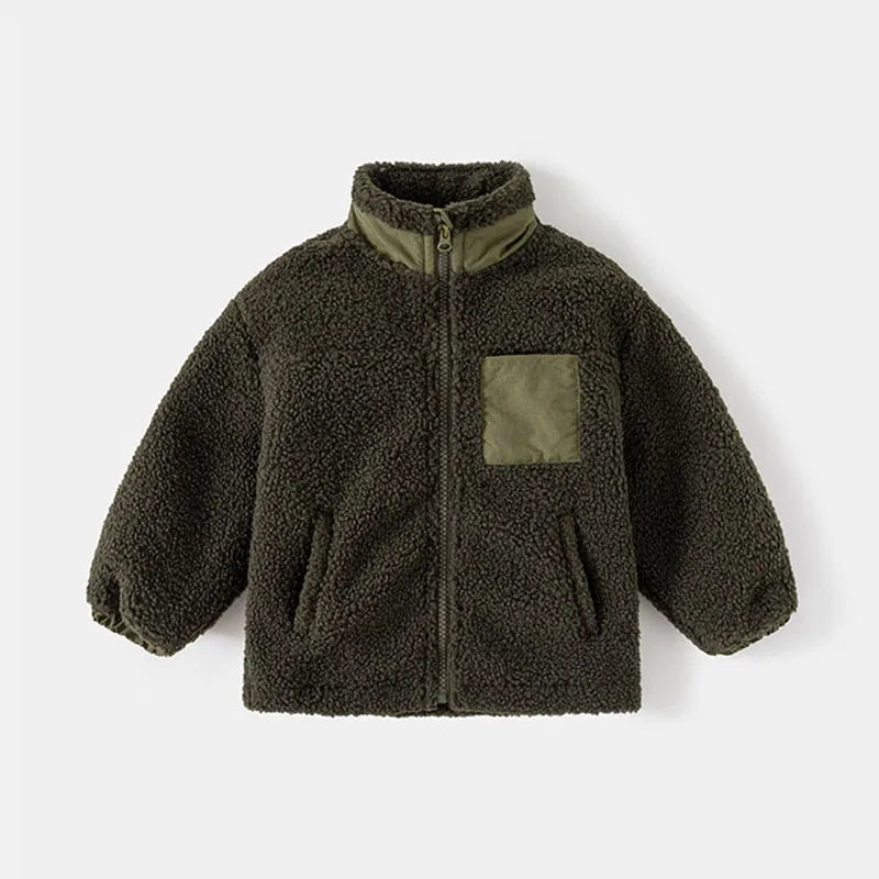 Autumn/Winter Boys' Thick Coat Baby Particle Velvet Stand up Collar Jacket Top Trendy Children's Clothing