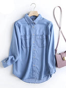 Denim Shirt Women's Spring Summer Soft Jeans Outer Wear Pocket Blouses Drape Thin Coat Tops