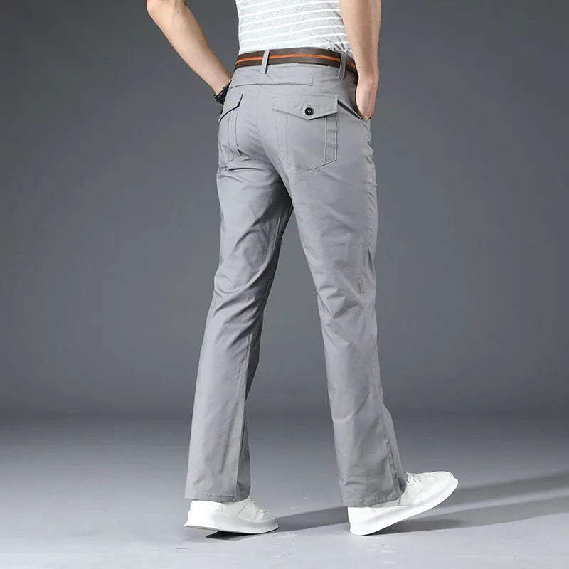 Summer Thin Men Flared Pants Men  Classic Flare Straight Trousers White Black