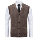 Men's V-Neck Knit Vest, Slim Fit Sleeveless Sweater Waistcoat, Solid Color Smart Casual Pullover for Fall and Winter