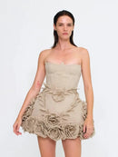 Summer Women Strapless Flower Mini Dress Elegant Party Dress