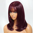 UNice Bye-Bye Slip 7x5 Lace Black Cherry Pre Layered Wolf Bob Wig With Wispy Bangs & Drawstring Wear Go Glueless Human Hair Wig