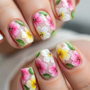 24pcs Short Square Nails Tips Spring Summer Flower Stick on False Nail Art Ballet Wearable Press on Nails