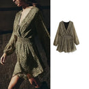 Dresses For Women Ruched Vintage Mini Dress Woman Autumn Elegant Women's Dress Long Sleeve Casual Dresses