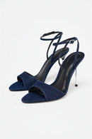 Blue high-heeled sandals with thin straps on a white background, Obroi