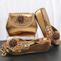 Women's Wedge heel Matching Shoe and Bag Set High Heel for Weddings and Parties