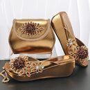 Women's Wedge heel Matching Shoe and Bag Set High Heel for Weddings and Parties