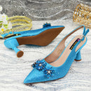 Toe High Heels Shoes and Bags Set With Rhinestone for Women Wedding Party Elegant Luxury