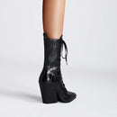 Women lace up pointed autumn and winter thick heels western short boots