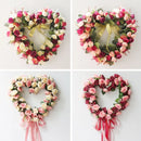 Valentines Wreath For Front Door Heart Shape Artificial Rose Flower Garland Silk Hanging Decoration