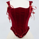 Women Velvet Corset Bustier Over Bust Lace Up Boned Shaping Tops