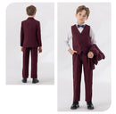 Child Autumn Formal Wine Red Suit Set Kids Performance Host Wedding Party Photography Costume Kids Blazer Vest Pants Bowtie