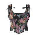 Retro Flower Corset with Shoulder Straps Women Gothic Brocade Crop Top Bustier Shapewear Corselet