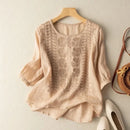 Women's T Shirt Casual Summer Cotton Linen Solid Loose Blouse