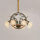 Nordic Decoration Chandelier Floral Wedding Pastoral Green Leaf Flower Glass Led Pendent Lamp