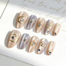 24PCS Nails Gentle Star Moon Bow Design Almond Press on Nails with Glossy Gilt Nail Art