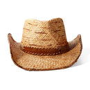 Straw cowboy hat with a leather band on a white background, Obroi