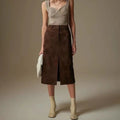 Lady Luxury Leather Skirt Women Skirt Spring Autumn Genuine Midi Dress
