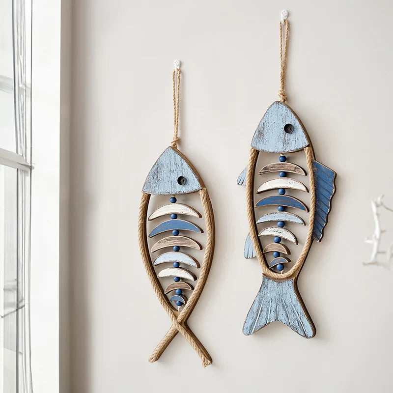 Mediterranean Wood Fish Pendant Hanging Wall Decoration Living Room Ocean Beach Bar Wall Decor