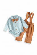 0-18M Baby Boys Formal Gentleman Outfits Rompers Suspender Pants Set