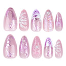 24pcs/1set Glossy Almonds Fake Nails Flower Pattern With Pearl Floral Press On Nails For Women Girls