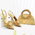 Glitter Rhinestone Ring Handle Evening Clutch And Women Slingback Heels Shoes Set in Sky Blue Color