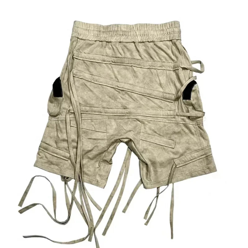 Cotton Asymmetric Strap Shorts Men Stereoscopic Cut Casual Shorts