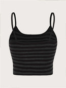 Goth Punk Striped Button Cami Top Women Summer Clothes Grunge High Street Sleeveless Spaghetti Strap Crop Top Streetwear