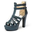 Women Sandals Peep Toe Chunky Heels 11.5cm Platform 3.5cm Zipper Buckle T-Strap Dating Shoes