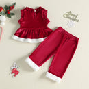 0-4Y Lovely Baby Girls Christmas Clothes Sets Outfit Sleeveless Velvet Tops with Pants