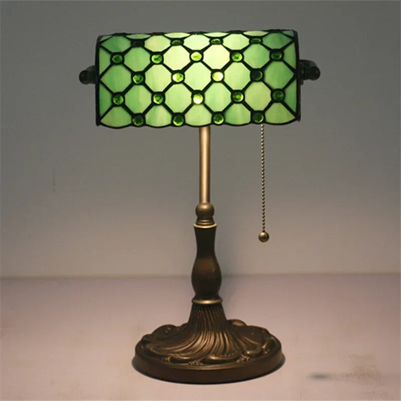 Bedside Table Lamps Standing Bank Desk Lighting Stained Glass Fixture Tiffany Home Decor Pull Switch