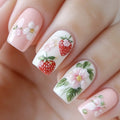 Flower Full Cover Nail with Pearl Design Mid-length Ballet False Nails Press on Square Fake Nail Tip