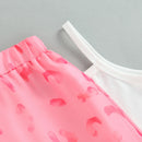 Toddler Kids Girls Outfits Leopard Long Sleeve Shirts Thin Coat + White Sling Vests + Elastic Waist Shorts Set