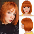 Ginger Straight Short Bob Human Hair Bob Brown Color Human Hair Wig with Bangs