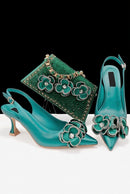 Women's Pointed Toe Shoes and Bag Flower Decoration Simple and Elegant Party Style Suitable for Party and Daily Use