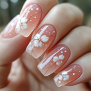 24pcs Pink Gradient False Nail Art Flower Design Stick on Nails Sets Mid-length Square Press on Nails Tips