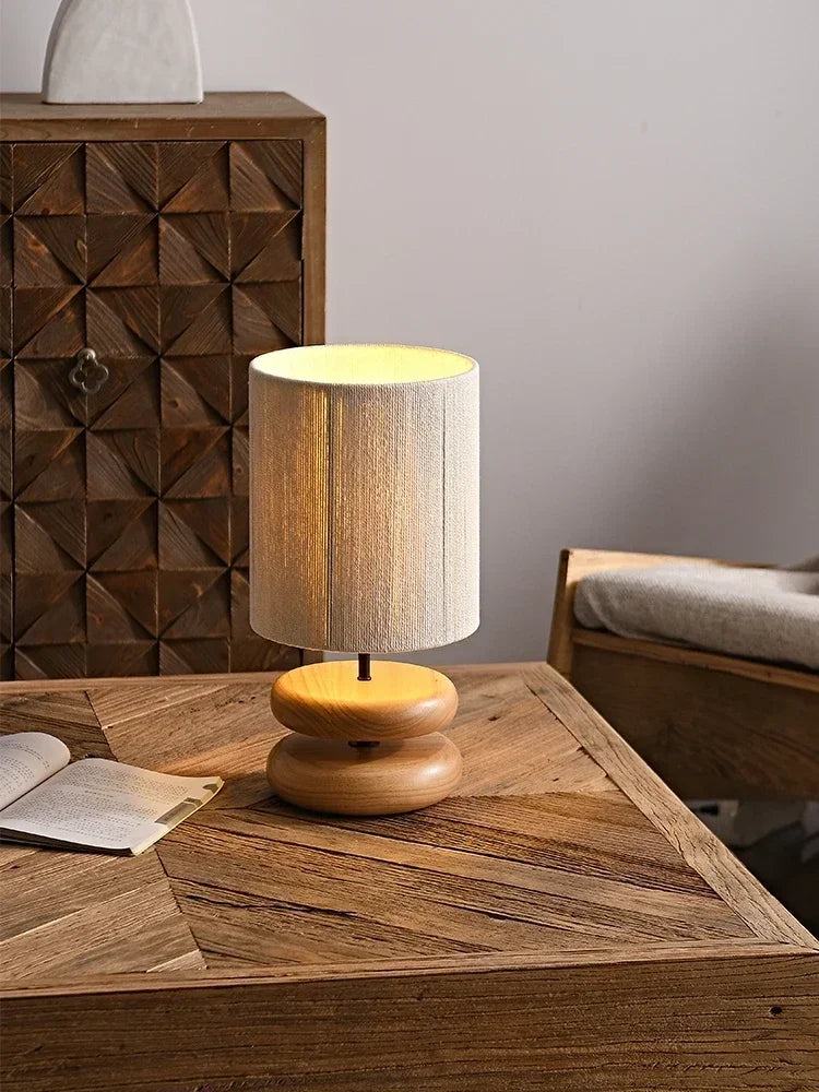 Creative Bedside Table Lamp Walnut Wood Retro Table Lamp