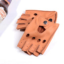 Men's Leather Wrist Button shrink Wrist Fingerless Half Finger Short Mittens Gloves
