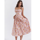 Women Strap Sleeveless Floral Button Pocket Elegant Sexy Casual Party Spring Summer Long Dress