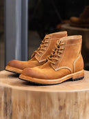 Handmade Mens Retro Real Suede Leather Mid Heel Shoes Work Lace Up Thick Platform Wear Resistant Boots