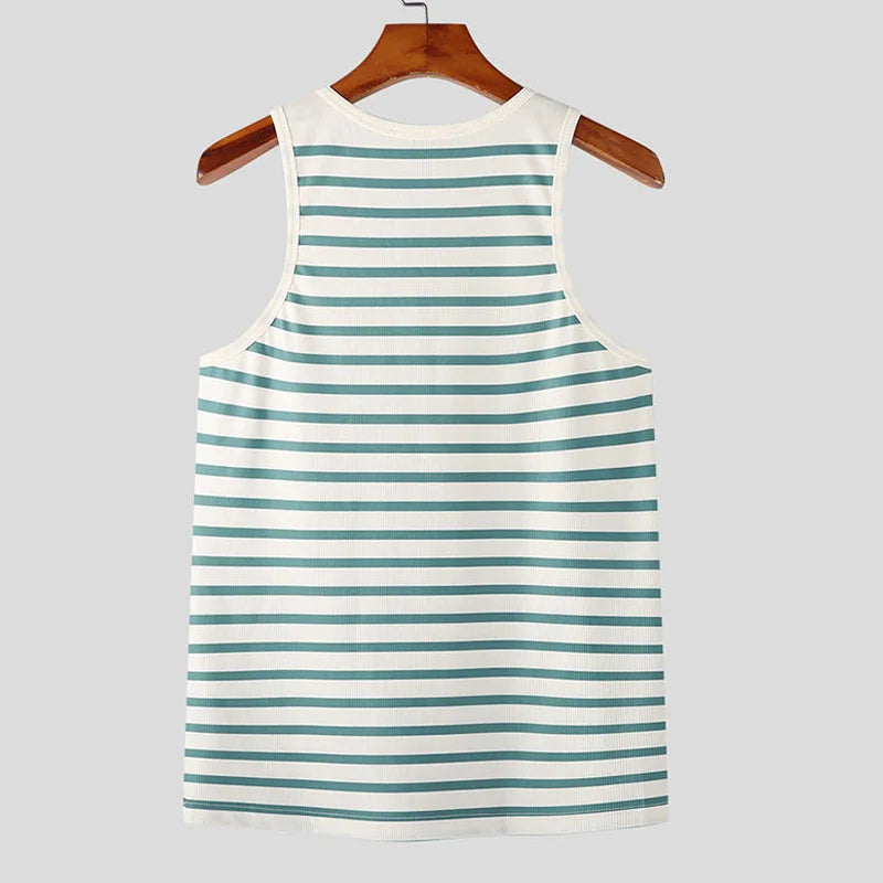 Straps Sleeveless Vest Men Summer Slim Fit Ribbed Tank Tops For Mens