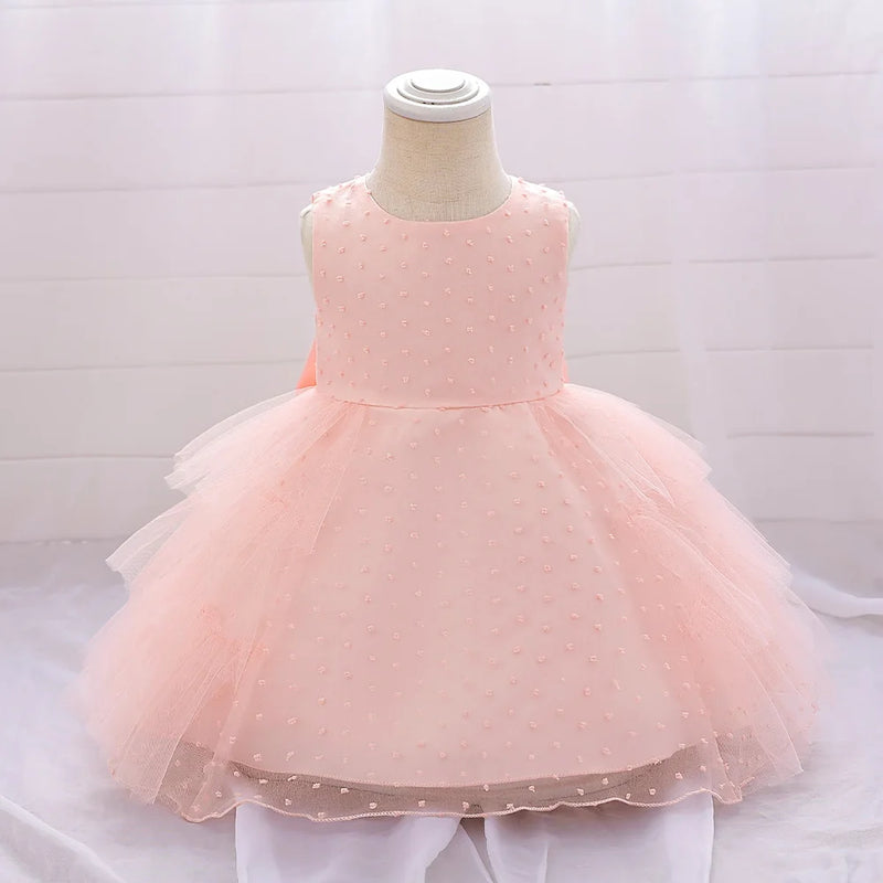 Baby Girl Dress Pink Christening Kids Birthday Clothes Party Princess Ball Gowns Newborn Baptism Wedding