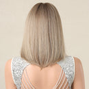 Light Brown Short Straight Bob Wig Ombre Middle Length Wigs with Bangs Natural