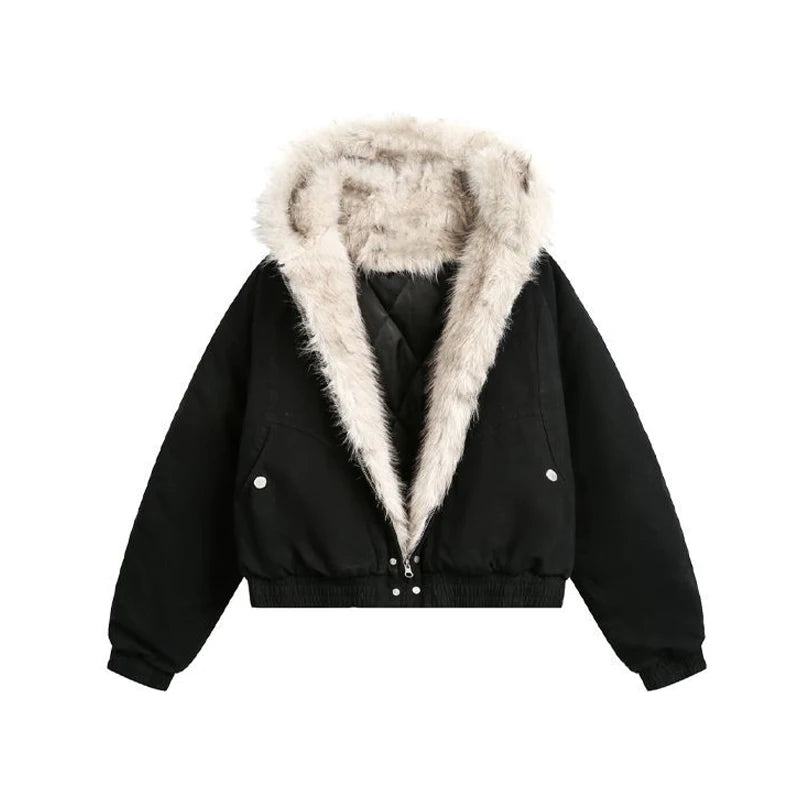 Winter Men Coat Casual Thick Warm Punk Parka Coat Streetwear Loose Hooded Faux Mink Collar Couple Coat